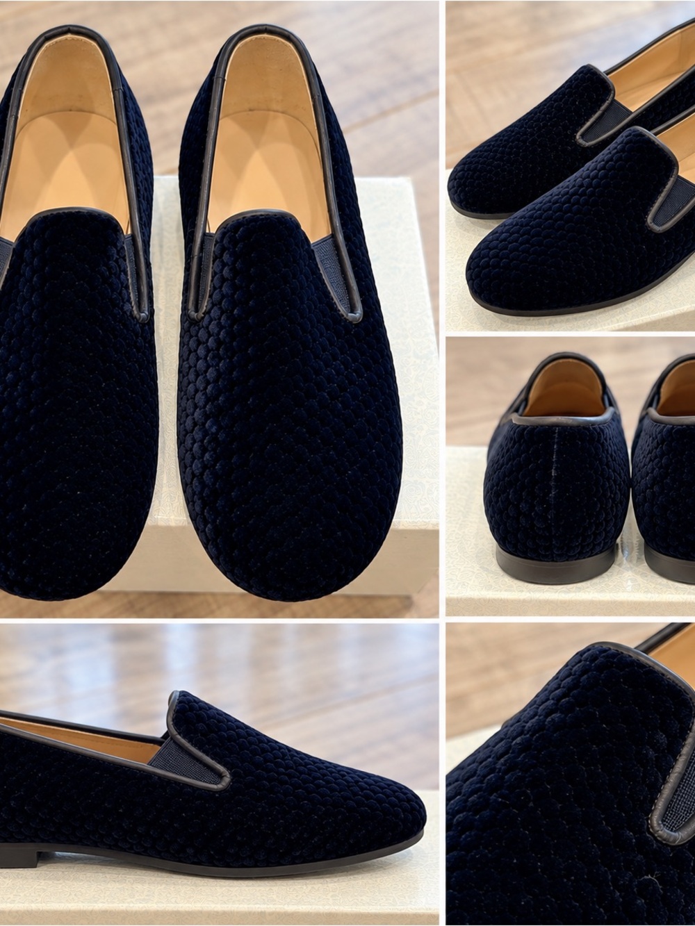 Toddlers Velvet Slip-On Loafers in Navy Blue